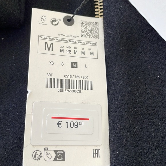 Zara Women’s Black Manteco Wool Bomber Zip Up Coat ZW Collection Medium NWT - Picture 10 of 14